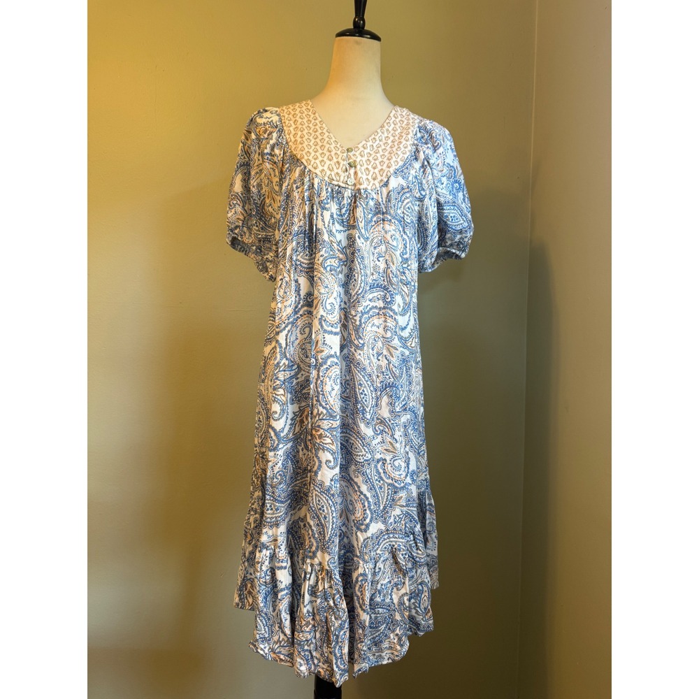 Lucky Blue Paisley Print Tiered Midi Dress Puff Small cottage boho coastal retro